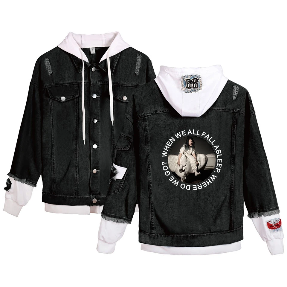Finest  European Young Singer Billie Eilish 2019 New Fashion Denim Jacket Women Spring And Autumn Casual Wo