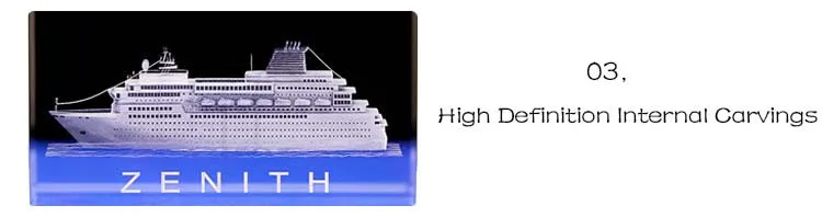 3D Carved Boat Model Crystal 3D Laser Engraved Rectangles K9 Crystal Luxury Cruise Ship Model Sculpture White Souvenir Crafts