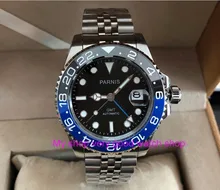 40 milímetros PARNIS GMT movimento máquinas Automáticas dos homens luminosos relógios de Cristal de Safira Azul & black bezel ceramic pa62-p8