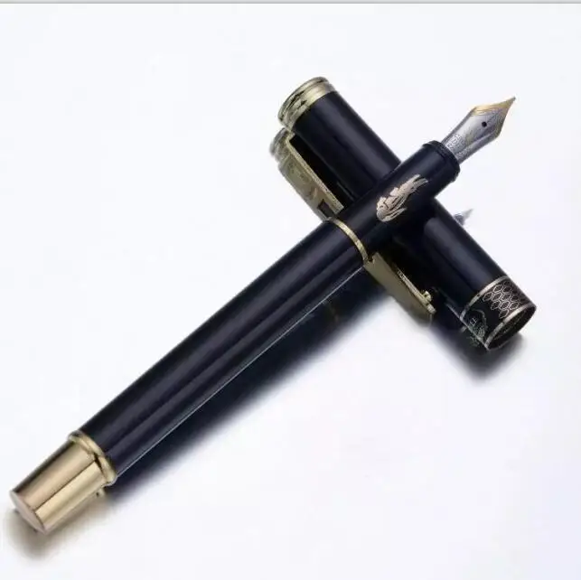

2018 Luxury Crocodile 218 Black Fountain Pen With Gold Brand Logo Stationery Office Business Metal Writing Ink Pens Student Gift