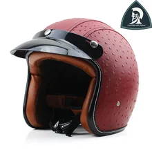 2016 New Women and Mens Leather Open Face Helmets For Motorcycle Vintage Half Face Helmet For Adults Scooter Helmets XXL Dot