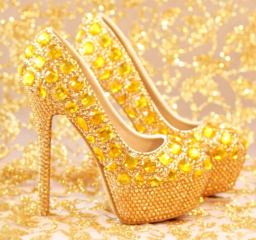 Женские свадебные туфли с золотистыми стразами на ультравысоких каблуках женские туфли с закругленными носками на тонких каблуках размер 35–39
