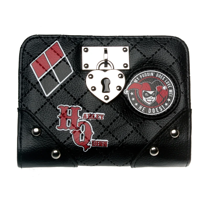 Harley Quinn Locket Deluxe Bi-Fold Wallet Women Black Purse DFT6724