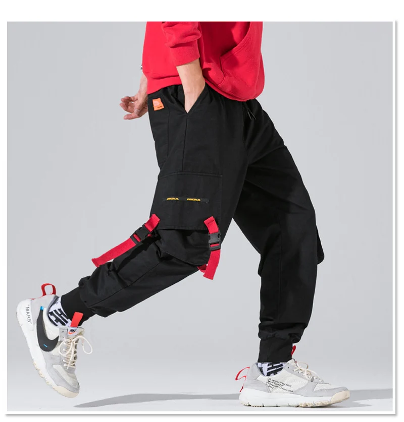 Японский стиль Модные для мужчин джинсы для женщин Повседневное Jogger брюки девочек черный цвет большой карман штаны-карго свободный крой