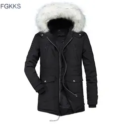 FGKKS брендовая парка, пальто для мужчин 2019, зимние мужские теплые парки, куртка ветровка, модная Толстая парка с меховым воротником, пальто