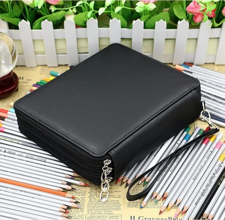 124 Holder 4 Layer Portable PU Leather School Pencils Case Large Capacity Pencil Bag For Colored Pencils Watercolor Art Supplies 15