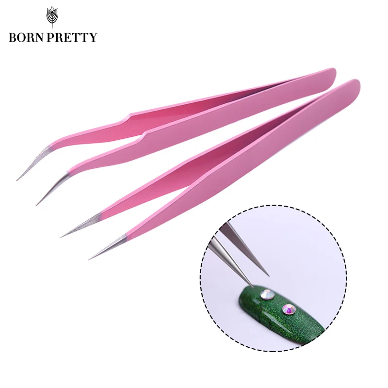 

1pc Stainless Steel Pink Straight / Curved Nail Tools Eyelash Extension Tweezers Nippers Pointed Clip Set Makeup Tools #20653