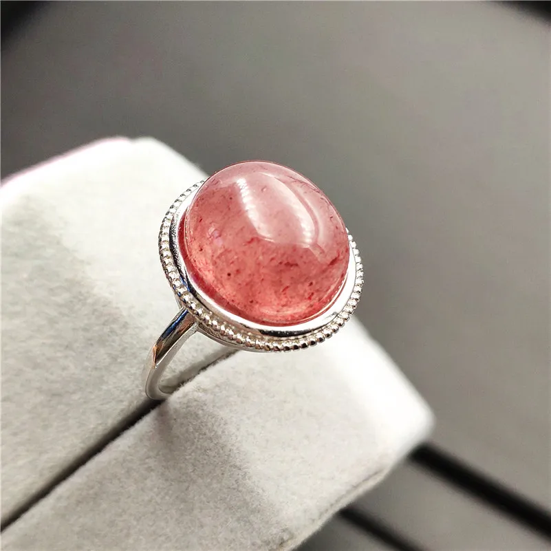 

Genuine Natural Ice Red Strawberry Quartz Ring 925 Sterling Silver For Woman Female Party New AAAAA 14x12mm Luxury Crystal Ring