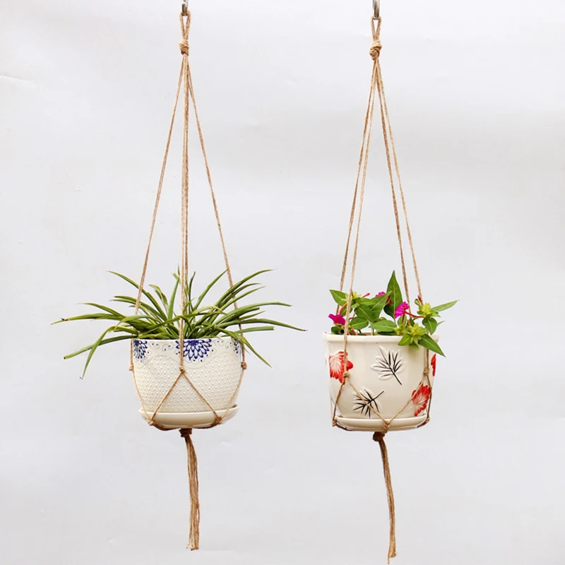

Hanging Rope Basket Green Plant Hemp Rope New Flower Pots Garden Horticultural Greening Braided Hanger Pot Decoration