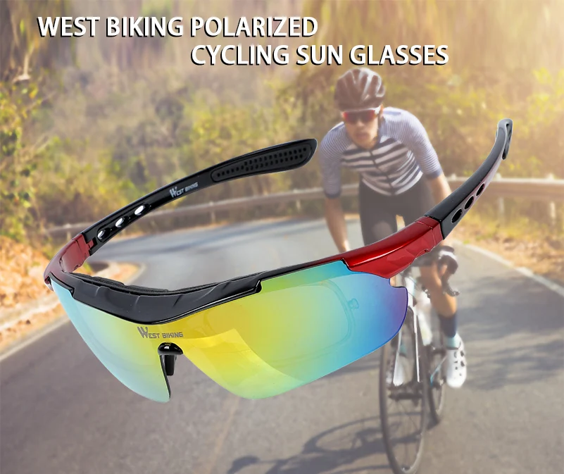 WEST BIKING Cycling Glasses Polarized Sports Sunglasses 3 Lens UV400 Goggles