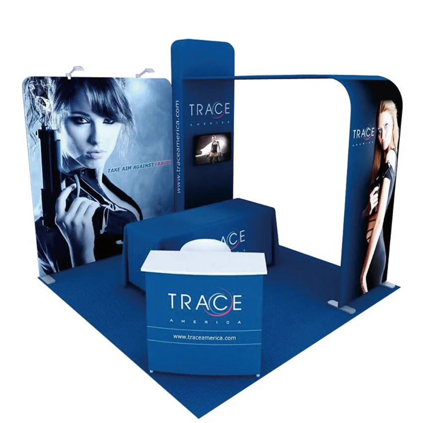 

10ft Portable Trade Show Displays Pop Up Stands Booths Exhibitions System With Counter TV Bracket custom graphic printing