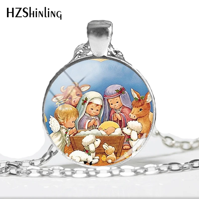 

2018 NEW The Birth Of Jesus Necklace Birth Of Virgin Mary Pendant Silver Glass Dome Cabochon Photo Jewelry HZ1