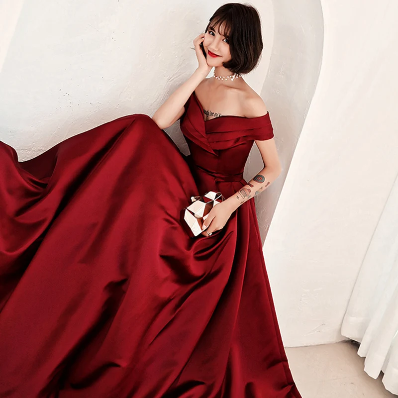 Вечернее платье красное вино It's YiiYa, юбкой-Line длиной до пола, с круглым вырезом и плиссированной, вечерние платья, весна-лето,LX1278