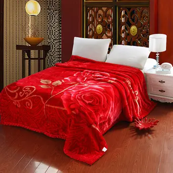 

New Super Soft Rachel Blanket Large Size Flower Rose Print Double Bedding Red Wedding / Household Double Bed Single Bed