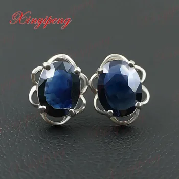 

18 k white gold with 100% natural sapphire studs earrings Blue color of fire Fine jewelry contracted
