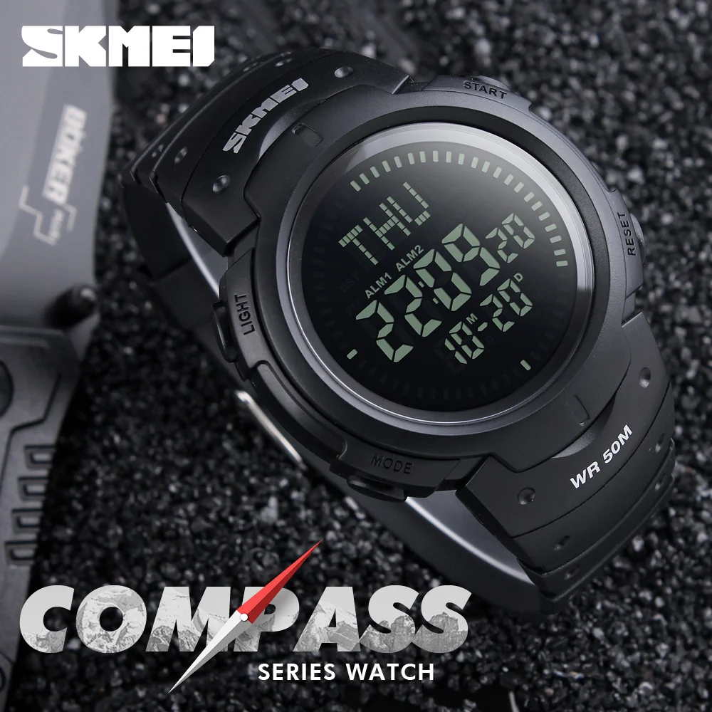 SKMEI Compass Sports Watches Men Waterproof Wristwatches Hiking Men Watch Digital LED Electronic Watch Relogio Masculino 1231