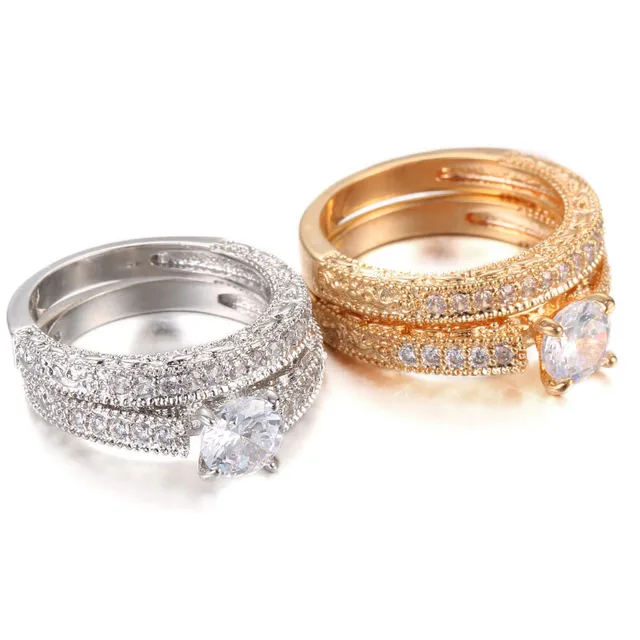 2017 New Wedding double Rings For Women Trendy Party Gift Engagement Romantic su 2017 New Wedding double Rings For Women Trendy Party Gift Engagement Romantic su