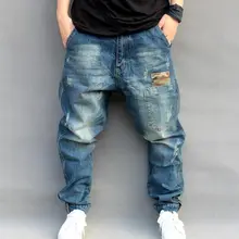 Синие рваные мешковатые джинсы для мужчин s хип-хоп Уличная одежда для скейтборда джинсовые брюки мужские камуфляжные свободные джинсы размера плюс 4XL 102106