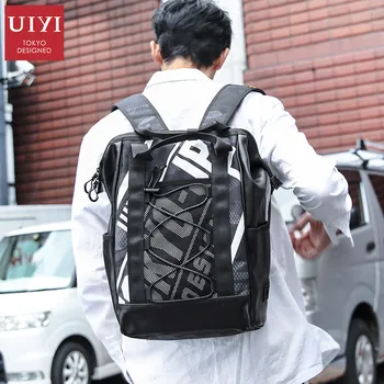 

UIYI Black casual backpack men's polyester zipper laptop bags 14 inch Male travel shoulder Back bag Schoolbag for boys #UYB7043