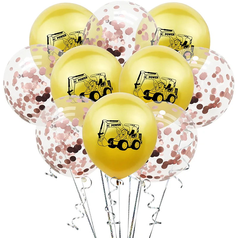 Birthday Decoration 10Pcs Gold Black Construction Excavator Theme Car Latex Balloon Baby Shower Party Supplies Confetti Balloons