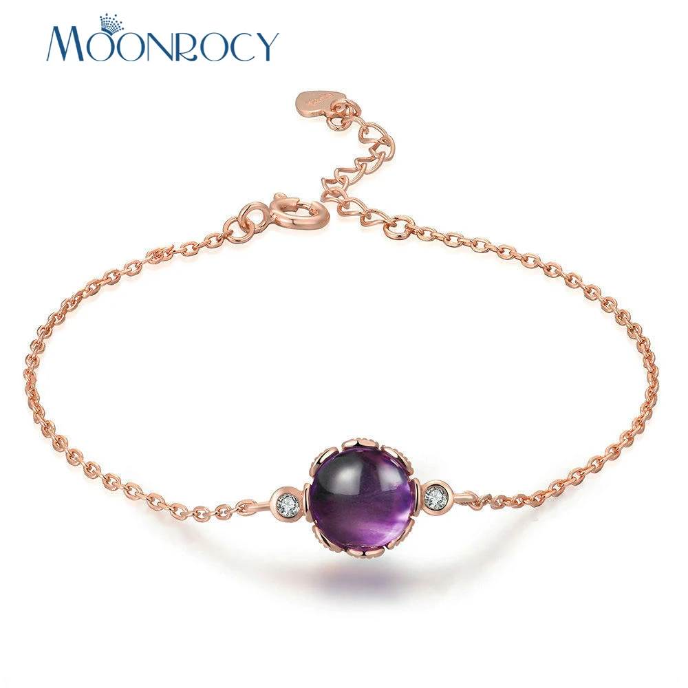 

MOONROCY Rose Gold Color Purple Opal Crystal Bracelet Bangle Fashion Jewelry Round for Women Girls Cute Gift Drop Shipping