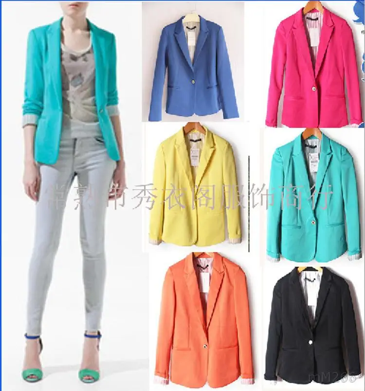 Plus Size Elegant Wear Suits Cotton Yellow Blazers For Women Candy Color Jacket Slim Slimming Free Shipping | Женская одежда