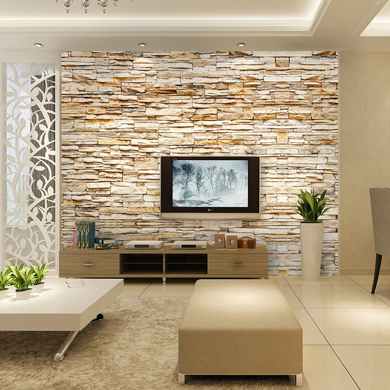 

Non-Woven Fashion 3d Stone Bricks Wallpaper Mural For Living Room Sofa Background Walls Home Gold Wallpaper 3D Home Decor