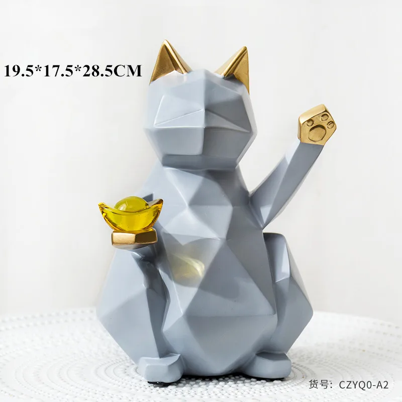 Современный абстрактный Черный Lucky скульптура кошки геометрический смолы