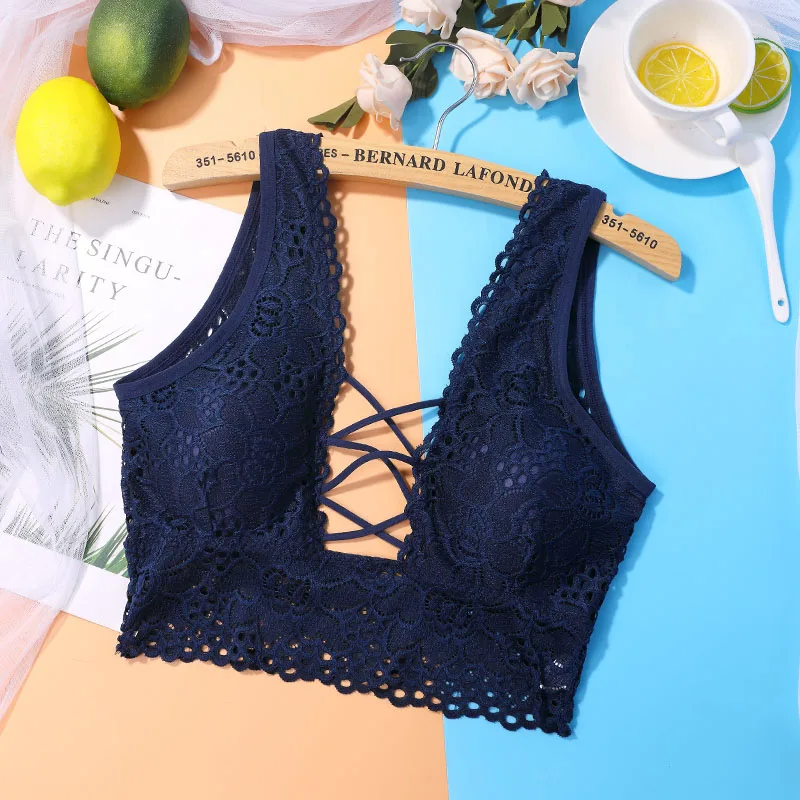 2018 Sexy Lace Beauty Back Cross Straps Without Steel Ring Adjustable Women Camisoles Lace Up Hollow Solid Underwear Female