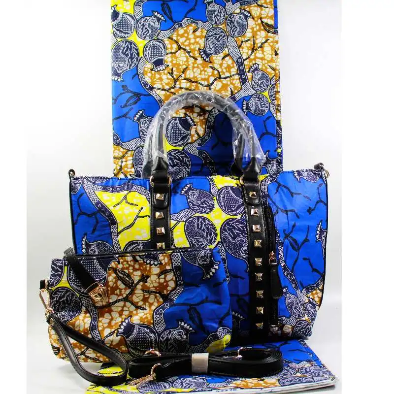 

blue African bag for women handbag high quality wax bag set match Ankara african wax print fabric for women dresses 6 yard/lot