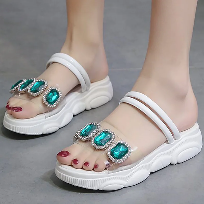 

Women's Sandals Summer Rhinestone Sandal Female Fashion Slip-On Platform Shoes For Girl PVC Sole Walking Wedge Shoe Woman