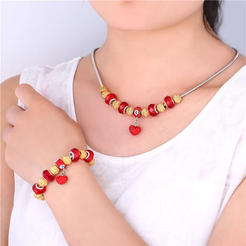 Комплект из колье и браслета под золото серебро|necklace set|necklace bracelet jewelry setbead necklace set |