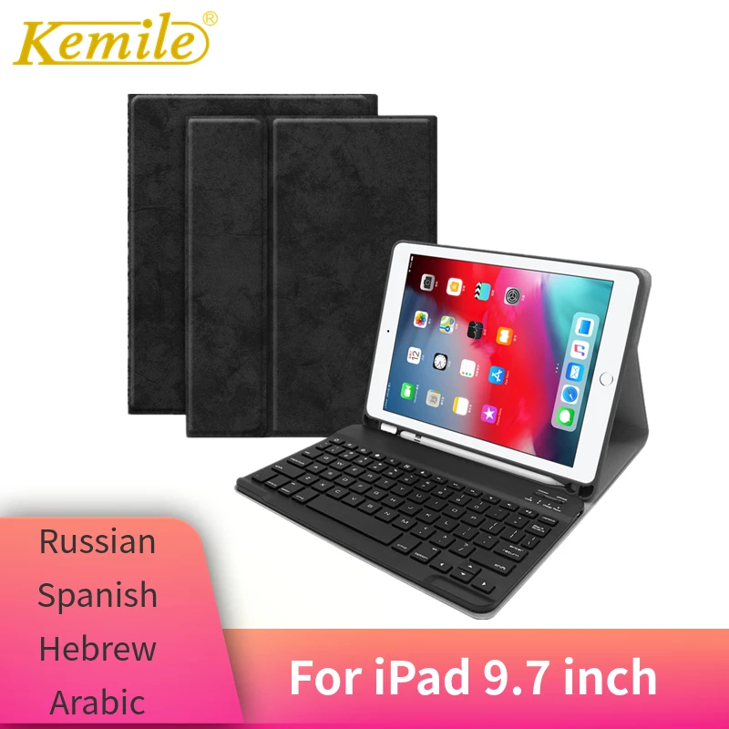 

For iPad 9.7 2018 Case Keyboard W Pencil holder Leather Protective Cover For iPad 9.7 2017 2018 Pro 9.7 Keypad Russian Spanish