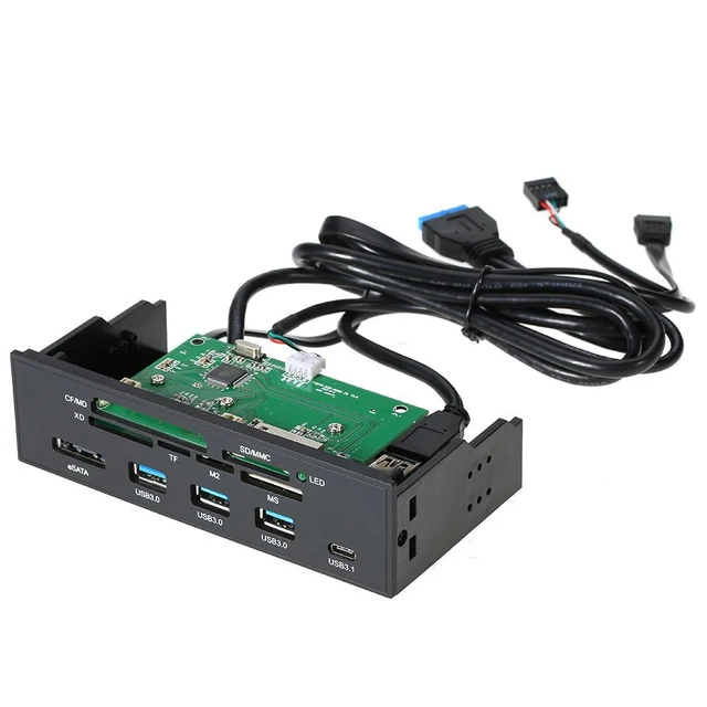 EN-Labs 5.25" PC Computer Front panel USB 2.0 card reader with 3 ports USB3.0,Type-C, eSATA,MD,SD/MMC,XD,TF,M2,MS,64G CF Reader 5