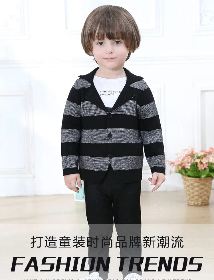 Весенне-осенний хлопковый свитер для маленьких мальчиков, свитер для малышей, одежда для маленьких девочек, вязаные топы для малышей, верхняя одежда для детей, полосатая пуговица