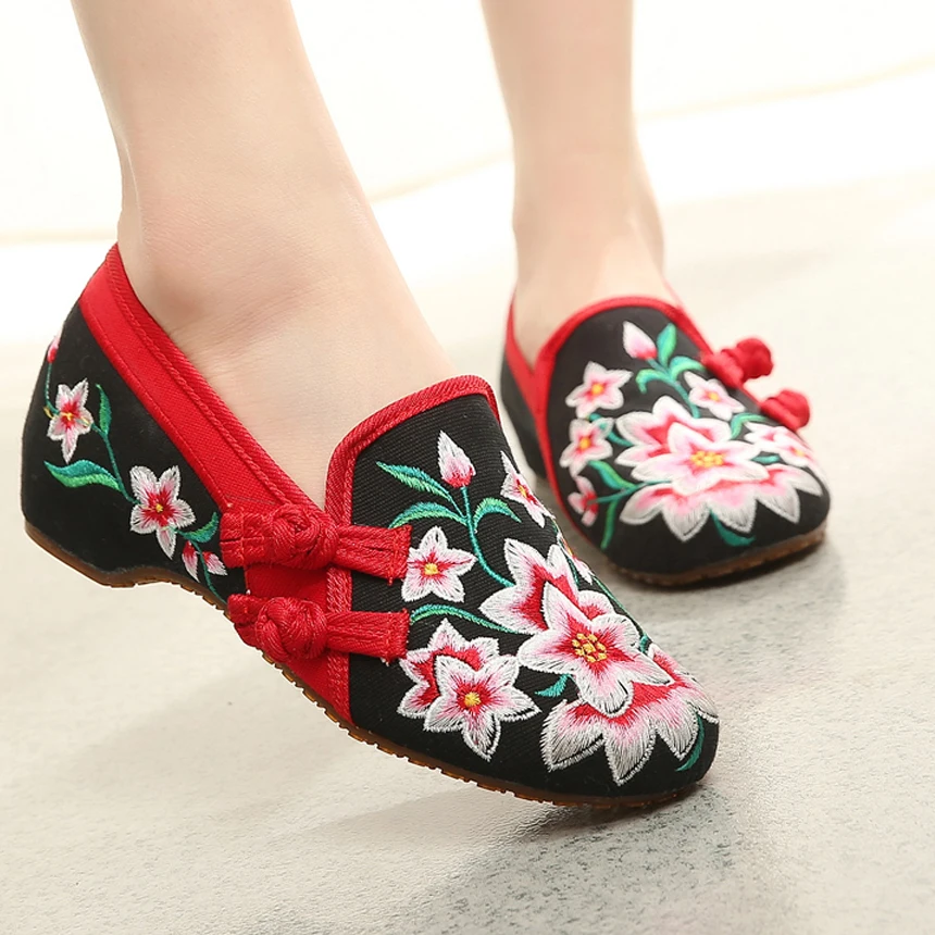 lily flower canvas women sandals embroidery cloth shoes comfortable