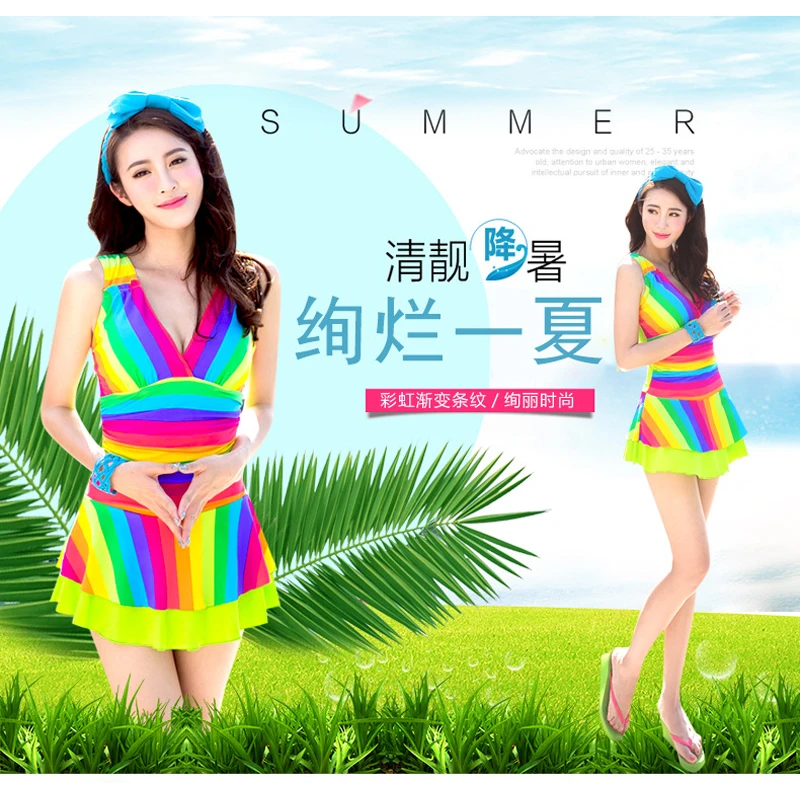 

Plus Size Swimwear One Piece Swimsuit Beach Wear Beachwear Large Swimsuits Rainbow Colored Jumpsuit Traje De Bano Mujer Badpak