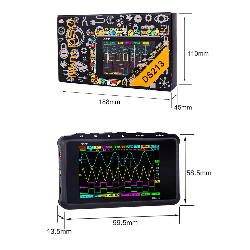 Портативный осциллограф мини DS213 DS203 Модернизированный карманный осциллограф