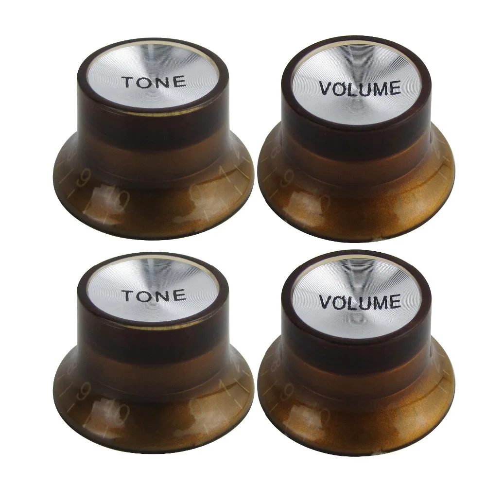 FLEOR 4PCS 2T2V Tone Volume Knobs Electric Guitar Knobs Amber With White Numerals Scale for LP