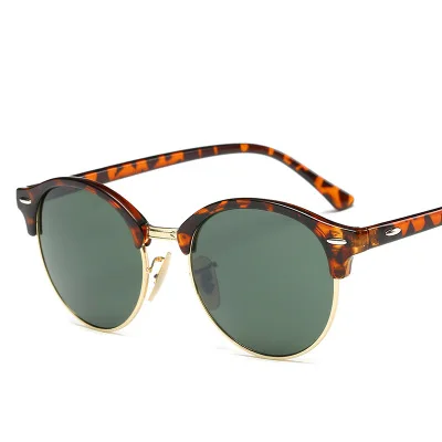 Круглые Солнцезащитные очки женские для мужчин okulary модные брендовые Винтажные Солнцезащитные очки женские Ретро оправа для очков de sol zonnebril dames - Цвет линз: Leopard dark green