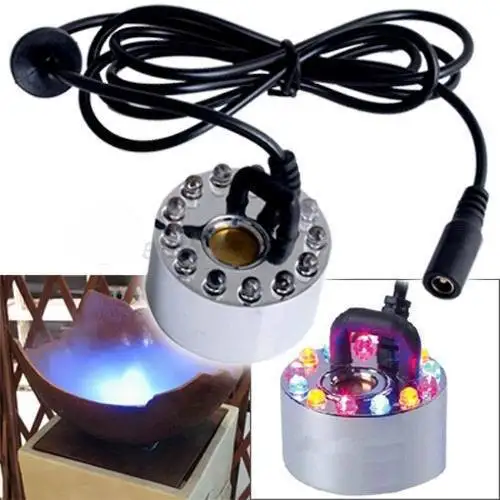 Meilleur Livraison Gratuite 1 pcs Nouveau 12 LED 20mm Brumisateur Brumisateur Brumisateur Brouillard Fontaine D eau Humidificateur D air D atomiseur aquarium artisanat