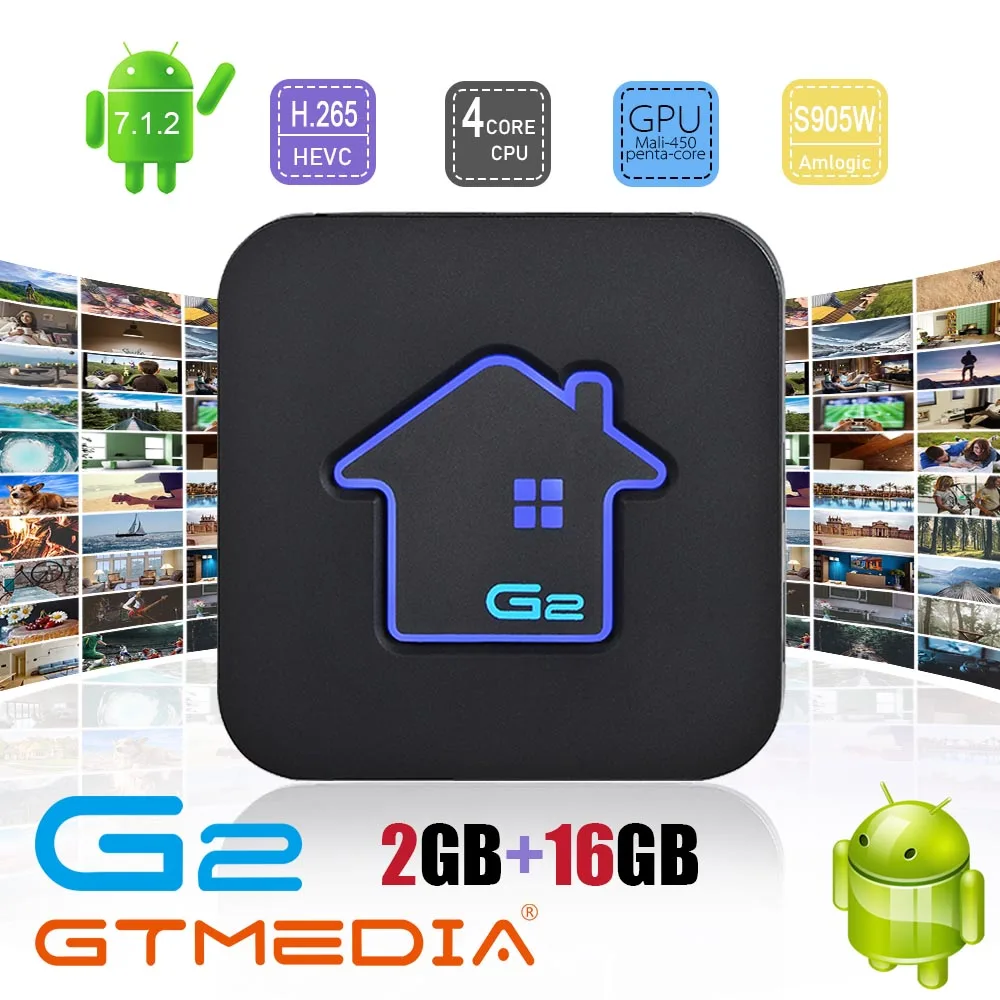 

GTmedia G2 Tv Box decoder 2GB RAM 16GB ROM S905W Android 7.1 Widevine L1 4K H.265 2.4G Built In Wifi Set Top Box IPTV Netflix