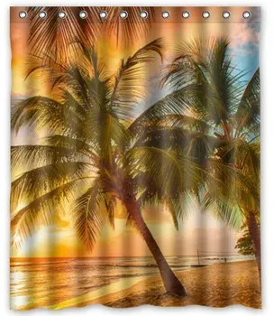 

Unique Custom Hawaii Summer Beach Palm Tree Sunset Scenery Waterproof fabric Polyester Shower Curtain 60"X72"-Bathroom Decor