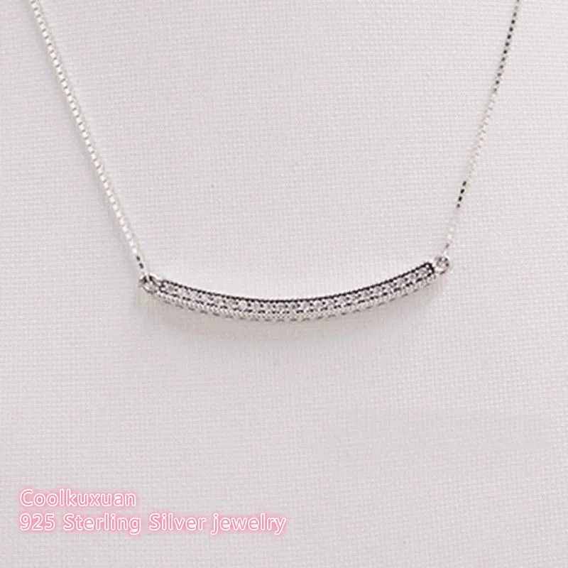 

2018 Autumn 100% Original 925 Sterling Silver Hearts of Bar Necklace, Clear CZ For Women Jewelry