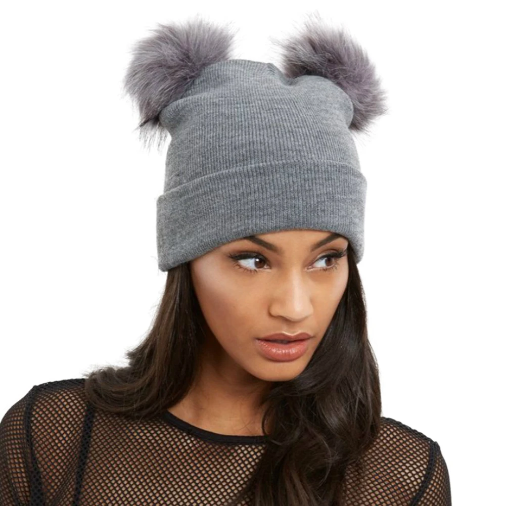 ladies double pom pom hat