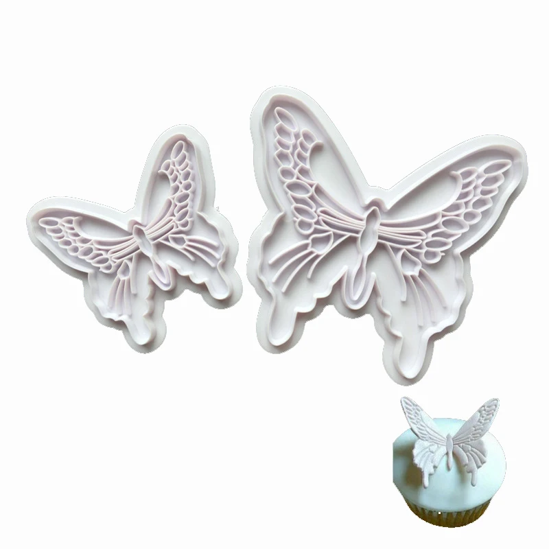2pcsset Butterfly Shaped Biscuit Cutting Mold Stamping Die-Cut Printing Mould 3D Cookie Dessert Fondant Baking Decor Tools1