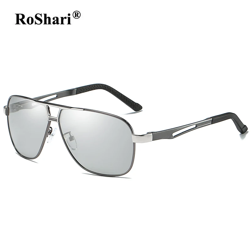 RoShari вождения фотохромные поляризационные солнцезащитные очки для мужчин алюминий магния обесцвечивание солнцезащитные очки для мужчин lentes de sol hombre - Цвет линз: Gun Discoloration