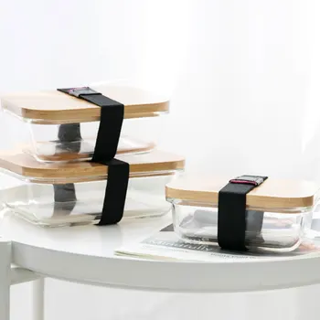 

Japanese bamboo wood cover glass fresh-keeping bowl storage box cutlery sealed lunch box put microwave oven refrigerator box