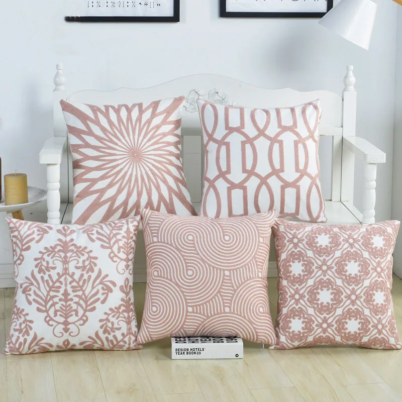 Embroidery Pink Cushion Cover Luxury Pillow Case 45 Elegant Cushion Cover Luxury Pillow Case