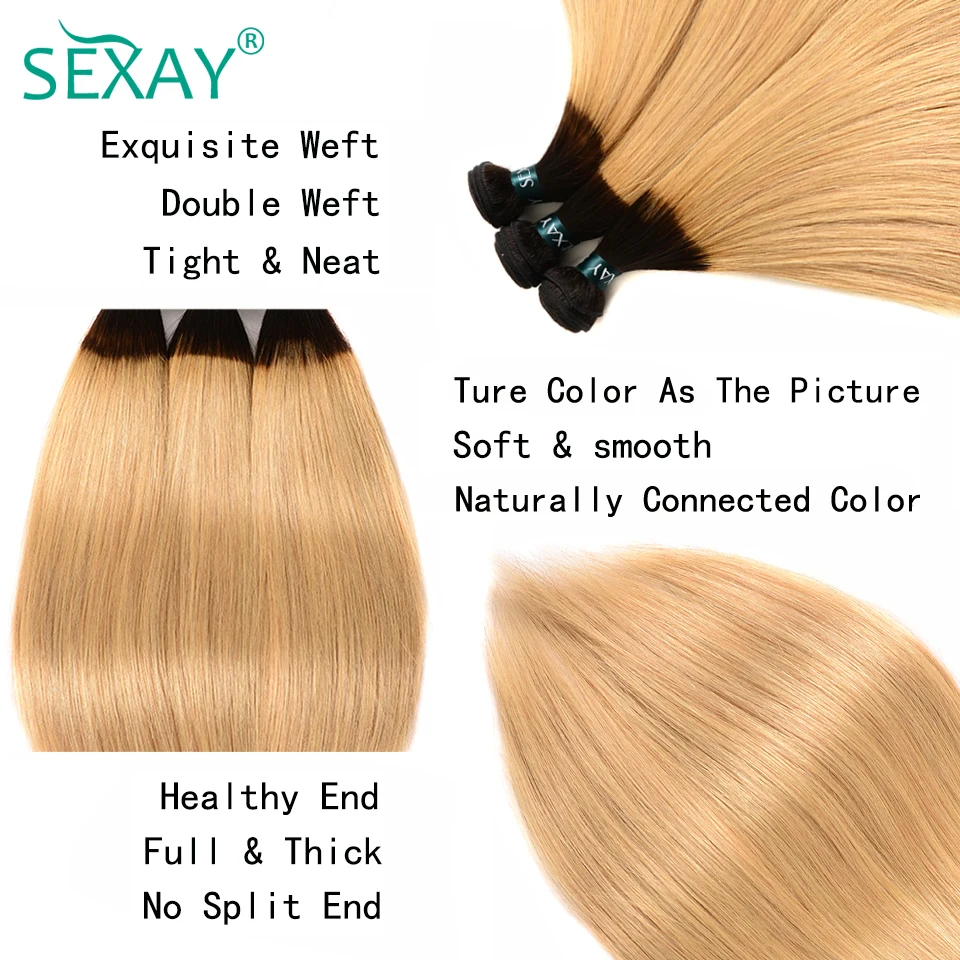 SEXAY Blonde Human Hair Bundles With Closure 3 Bundles With Lace Closure Dark Roots T1B/27 Ombre Blonde Peruvian Straight Hair SEXAY Blonde Human Hair Bundles With Closure 3 Bundles With Lace Closure Dark Roots T1B/27 Ombre Blonde Peruvian Straight Hair